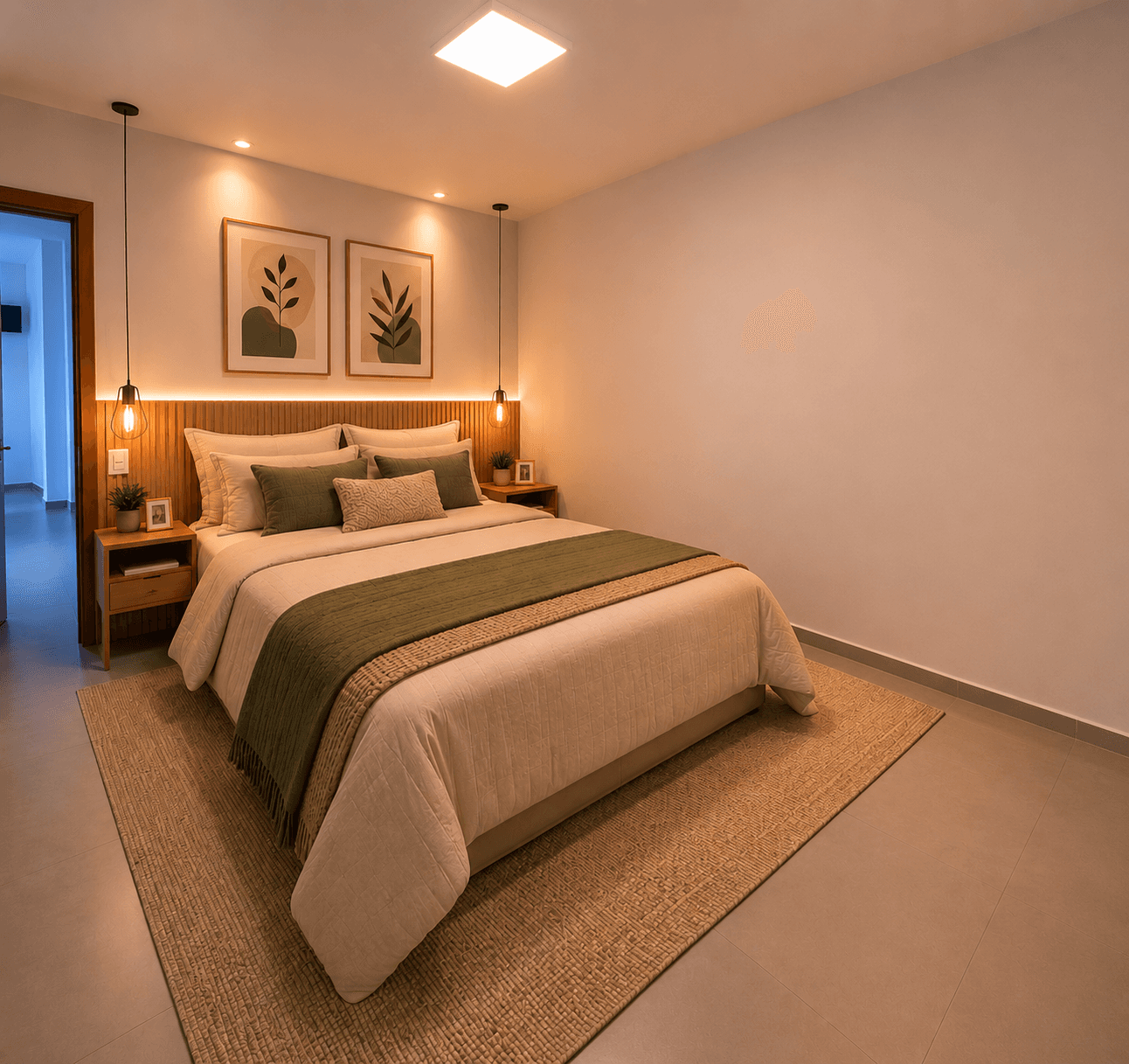 Quarto decorado com cama casal